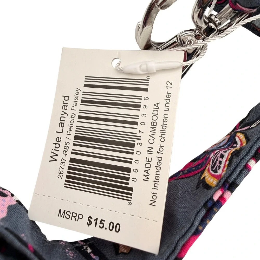 Vera Bradley Wide Lanyard Felicity Paisley Blue Pink Floral Keychain Hawaiian